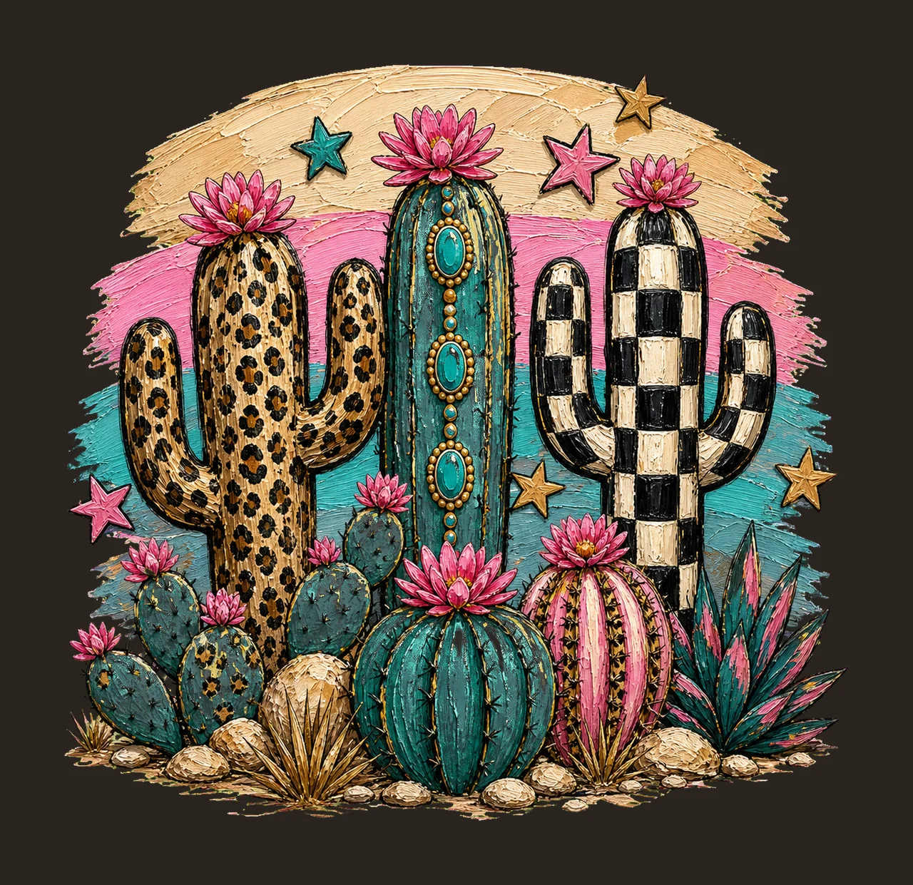 Leopard Checkerboard Western Cactus Faux Oil Variation E contrast preview thumbnail