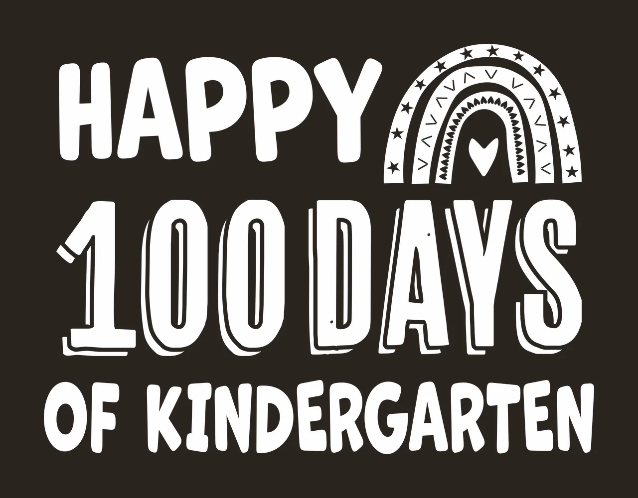 Happy 100 Days Of Kindergarten Text rainbow stars heart typography contrast preview thumbnail