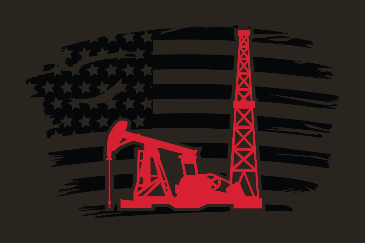 Flag Oil Pump Jack With Background derrick silhouette black contrast preview thumbnail