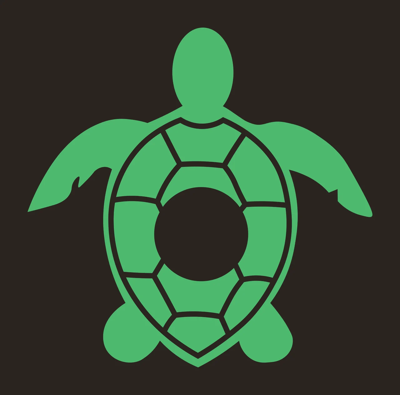 Silhouette Design of sea turtle with white geometric shell pattern, central circle, flippers and head in green contrast preview thumbnail
