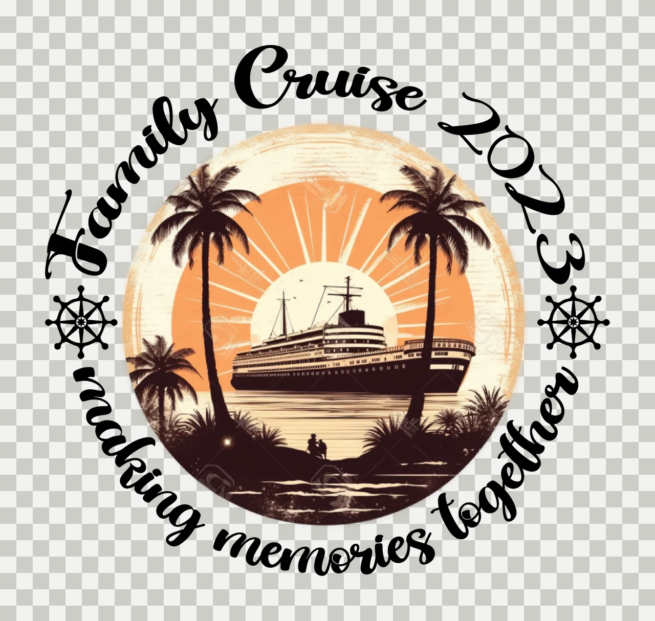 Cruise Circular Text Design arrangement ship wheel minimalist transparency and detail preview thumbnail