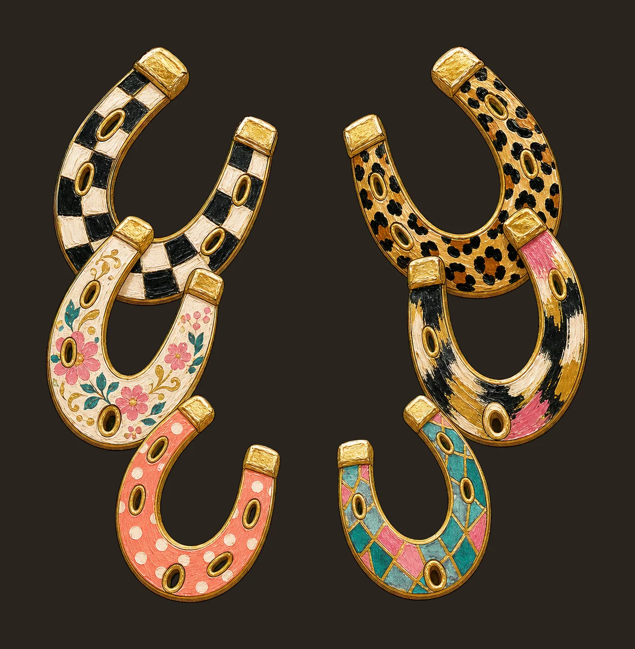 Faux Oil Painted Horseshoes PNG Leopard Checkerboard bundle 02 contrast preview thumbnail