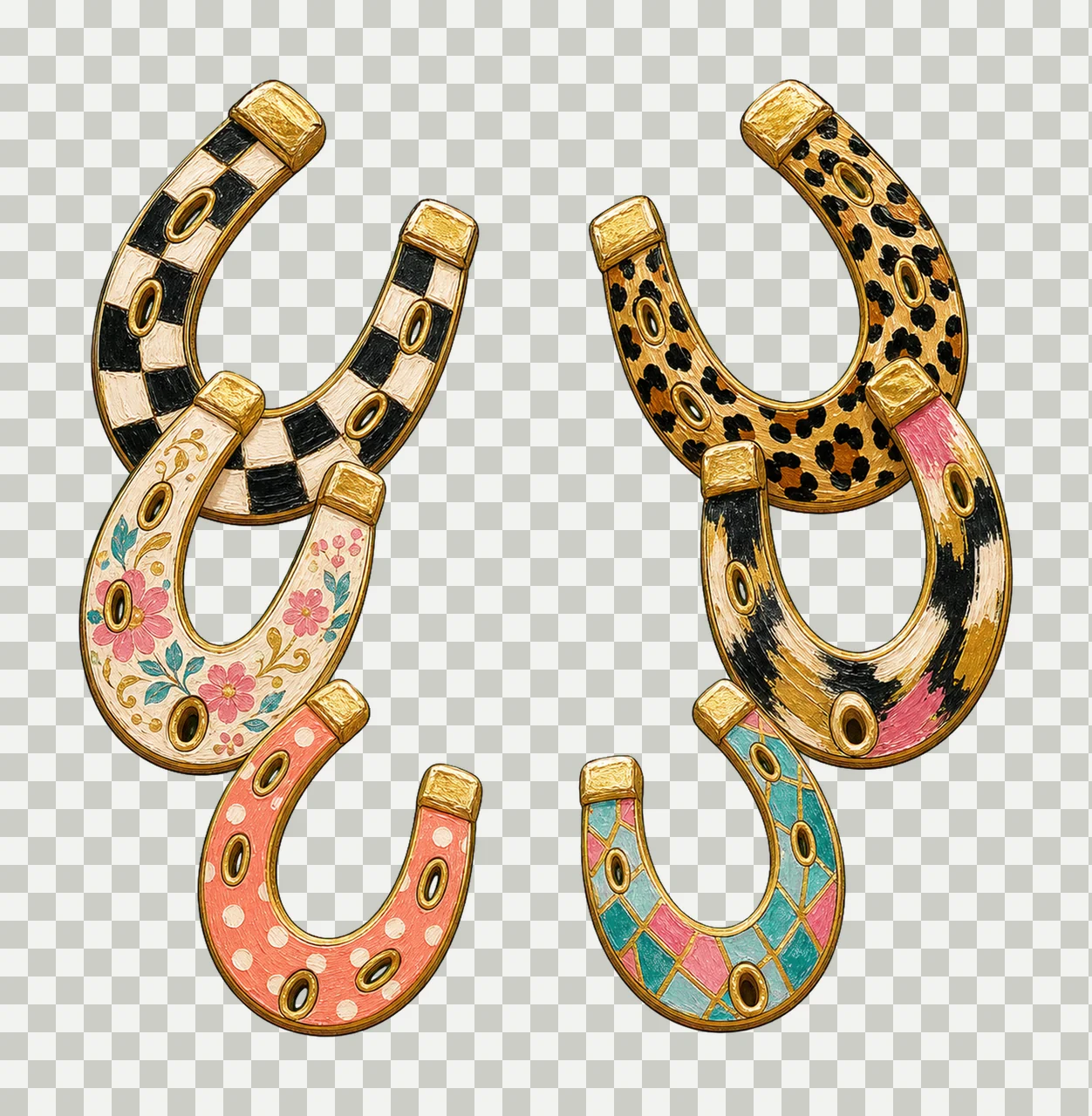 Faux Oil Painted Horseshoes PNG Leopard Checkerboard bundle 02 transparency and detail preview thumbnail