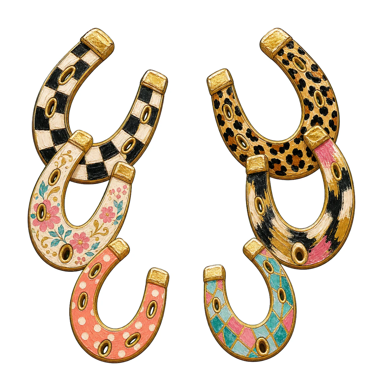 Faux Oil Painted Horseshoes PNG Leopard Checkerboard bundle 02