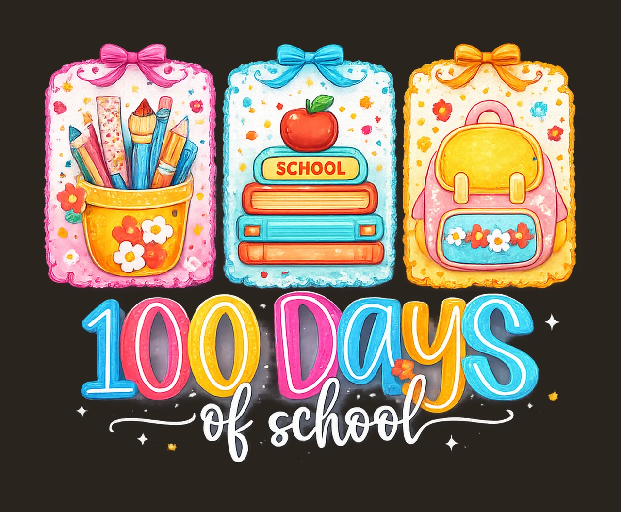 Preppy 100 Days of School Retro happy 100 days Digital contrast preview thumbnail