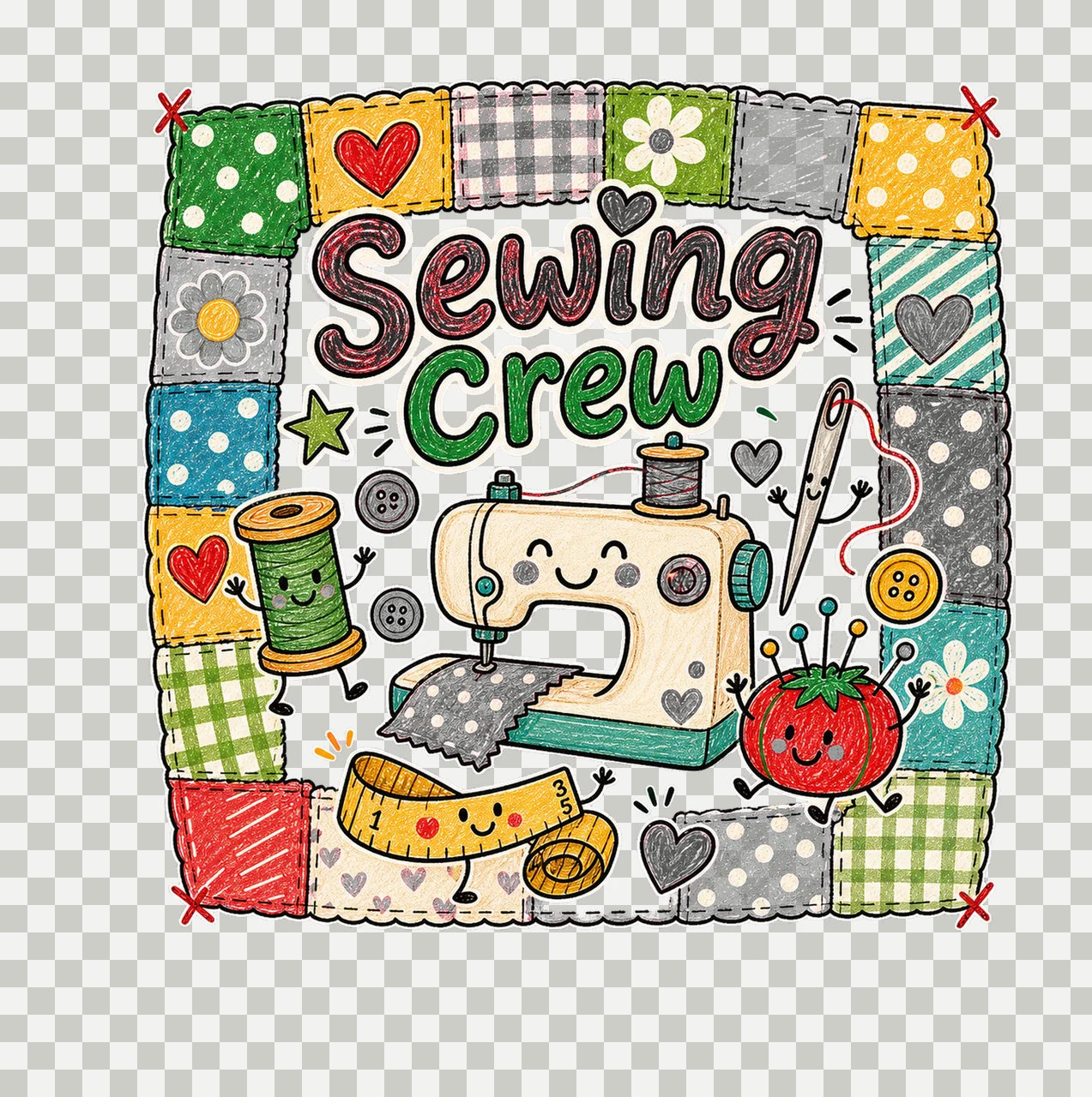 Sewing Doodle Crew sublimation instant shirt Variation D transparency and detail preview thumbnail