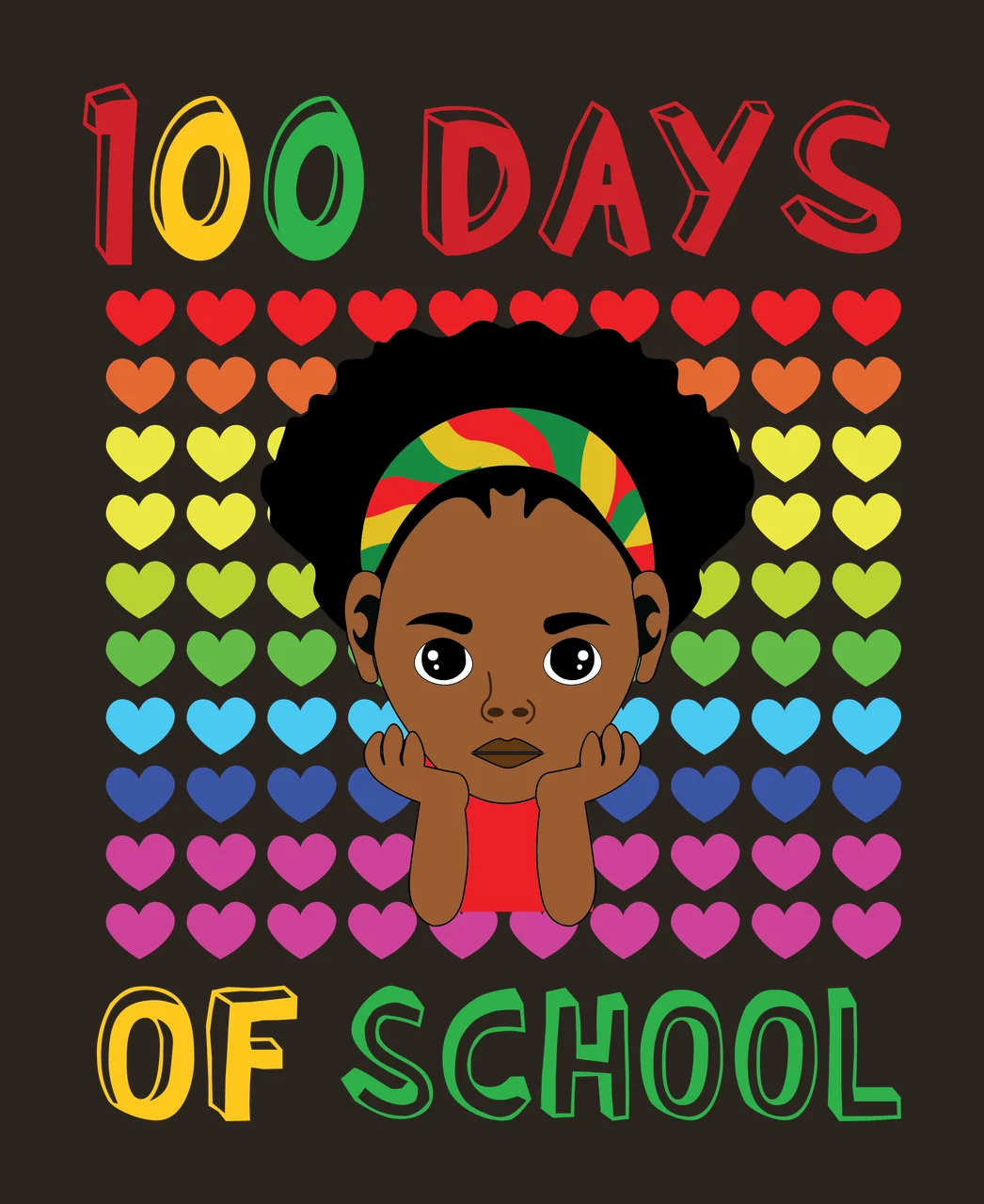 Black 100 Days Of School Graphic Text with pattern heart typography contrast preview thumbnail