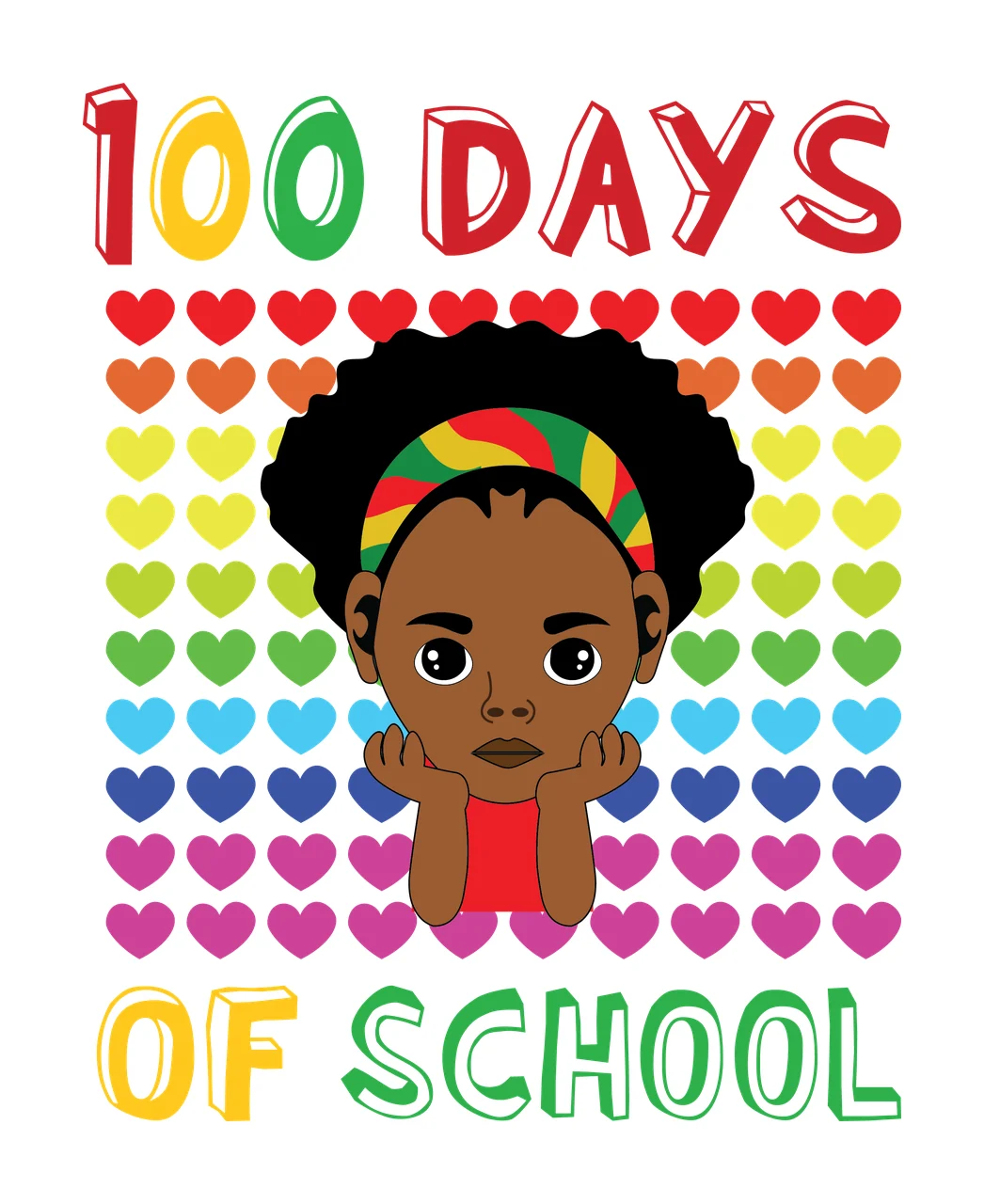 Black 100 Days Of School Graphic Text with pattern heart typography