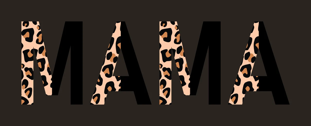 MAMA Typography Design with bold typography, leopard print pattern, tan background and black spots in brown contrast preview thumbnail