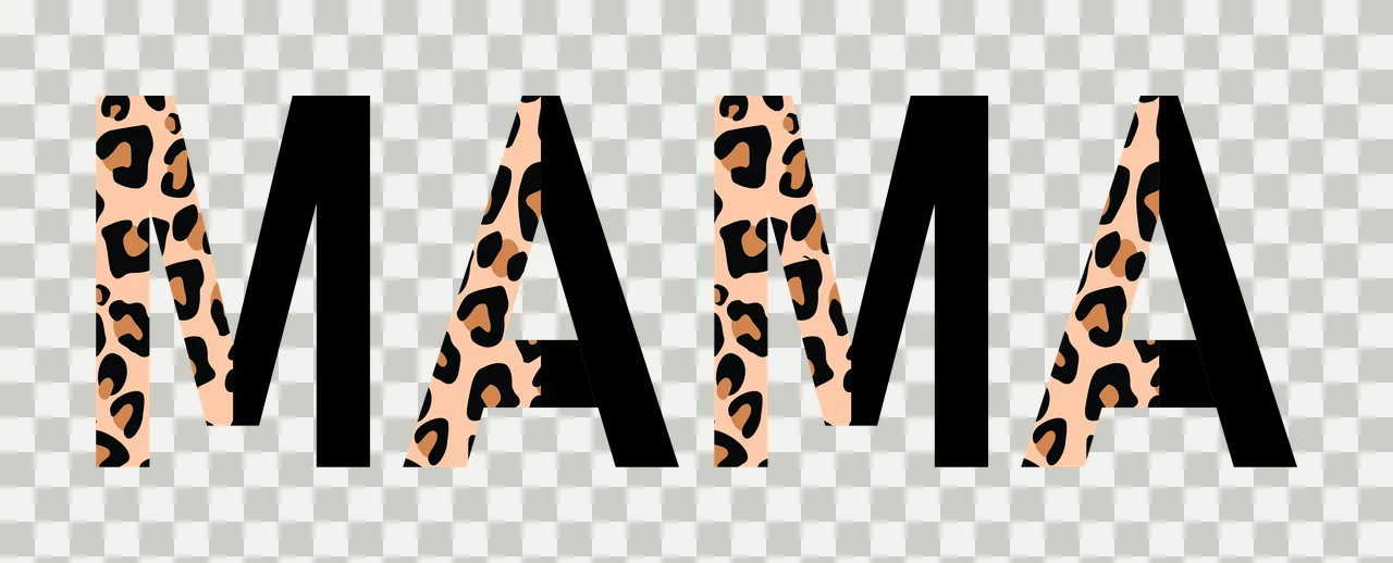 MAMA Typography Design with bold typography, leopard print pattern, tan background and black spots in brown transparency and detail preview thumbnail