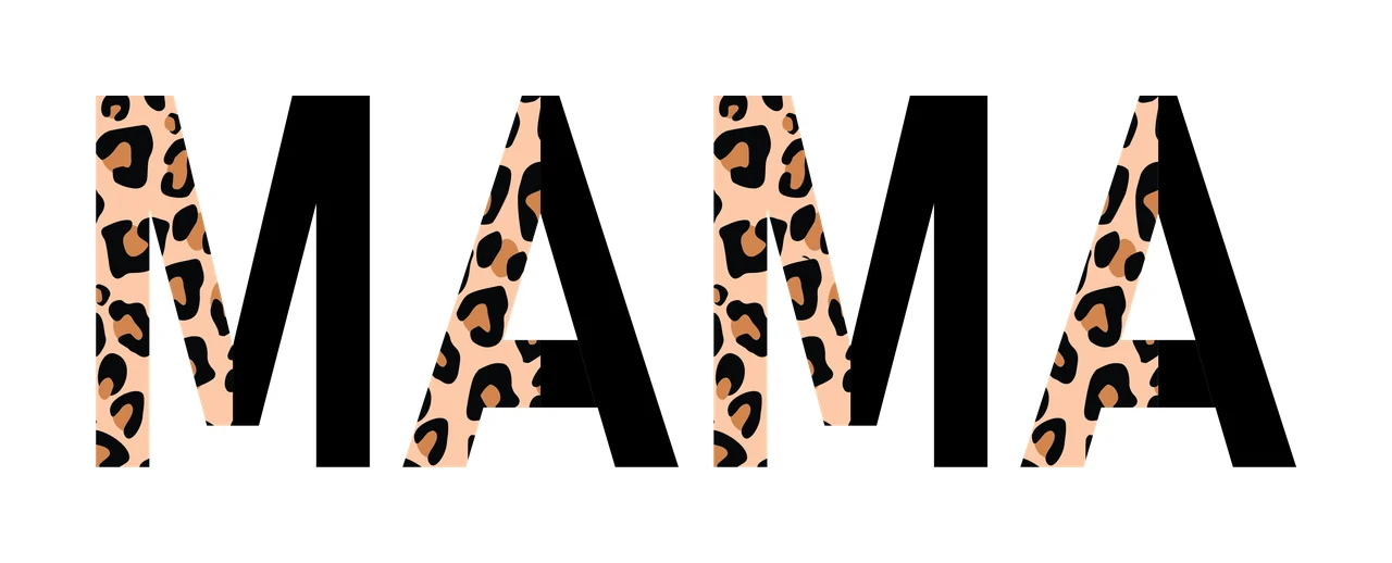 MAMA Typography Design with bold typography, leopard print pattern, tan background and black spots in brown