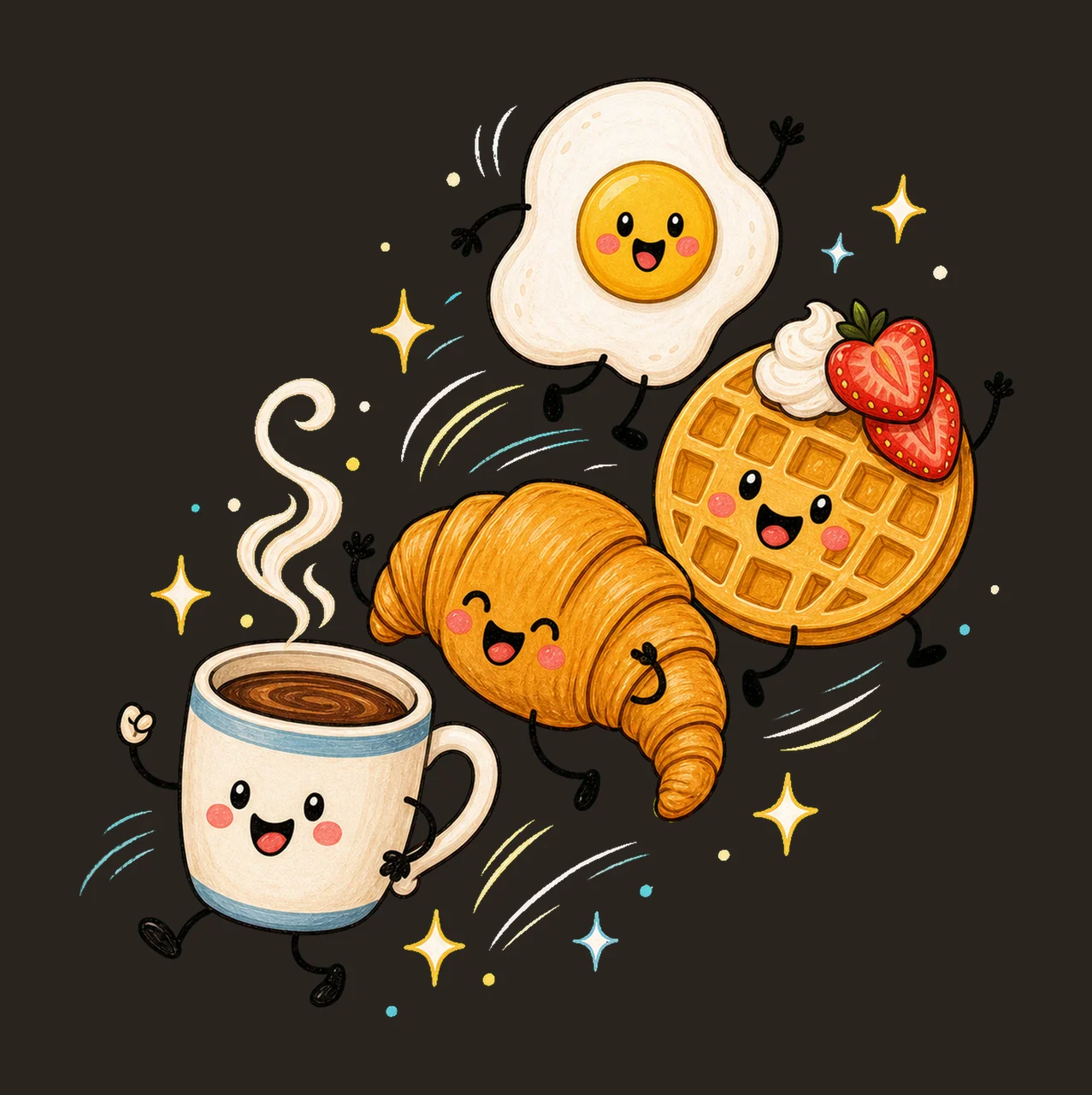 Happy Breakfast Food Doodle Cute Smiling Variation D contrast preview thumbnail