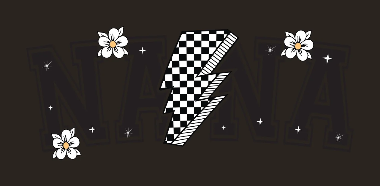Nana Text With Lightning Bolt Display flowers black white typography contrast preview thumbnail