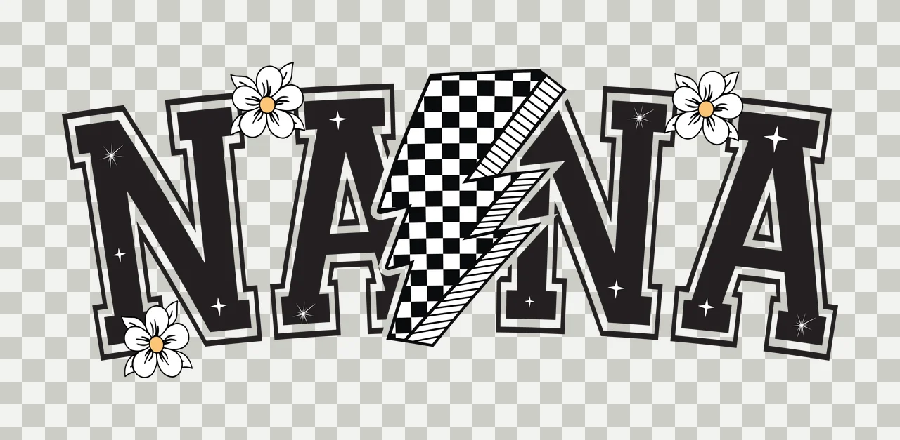 Nana Text With Lightning Bolt Display flowers black white typography transparency and detail preview thumbnail