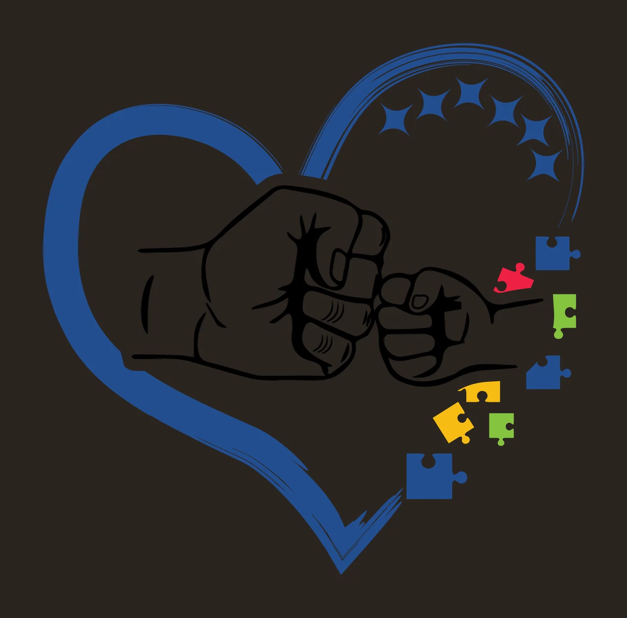 Fist Bump Inside Heart With Stars fists and puzzle pieces black contrast preview thumbnail