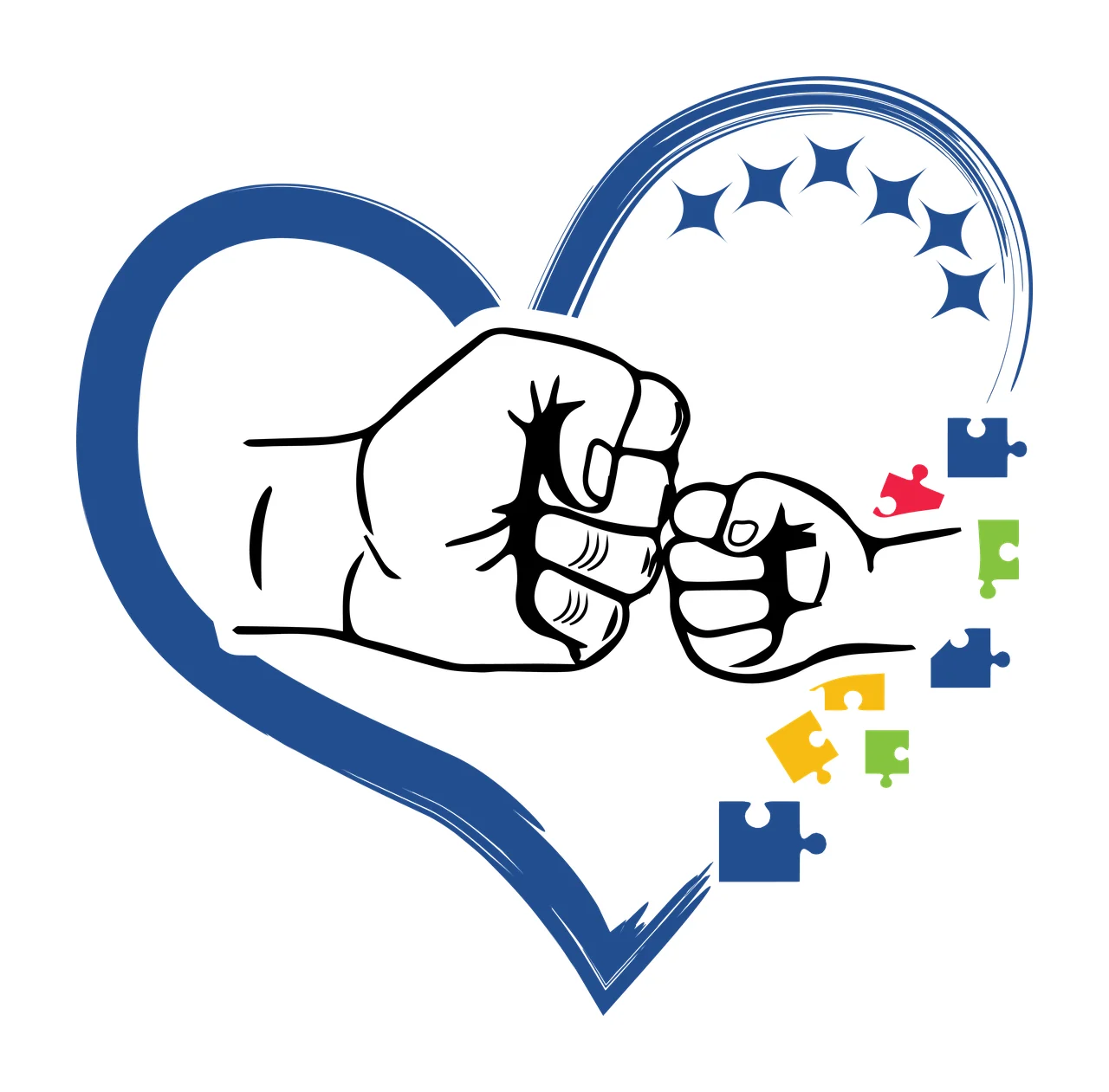 Fist Bump Inside Heart With Stars fists and puzzle pieces black