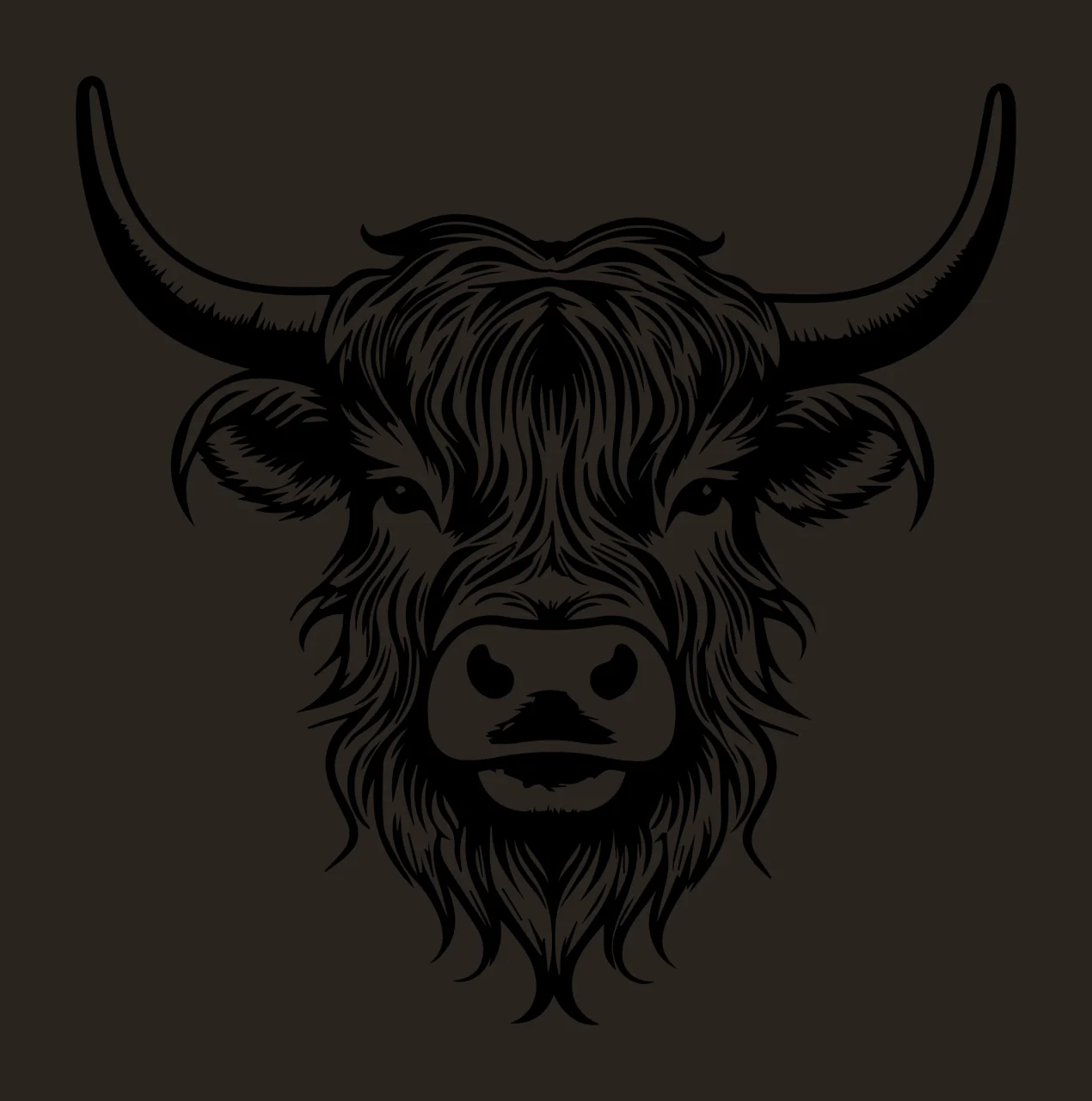 Highland Cow Black Silhouette Portrait viewing head horn white contrast preview thumbnail