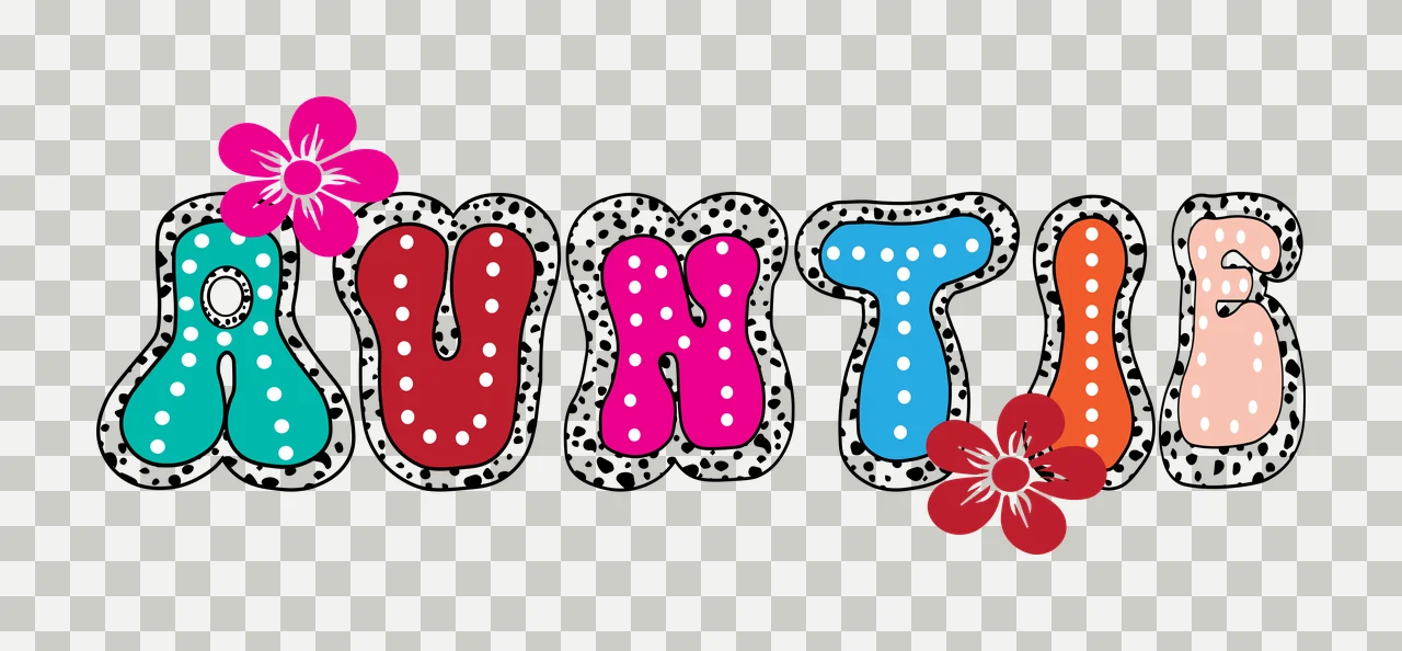 Auntie Text With Floral Accents stationary flower bubble font transparency and detail preview thumbnail