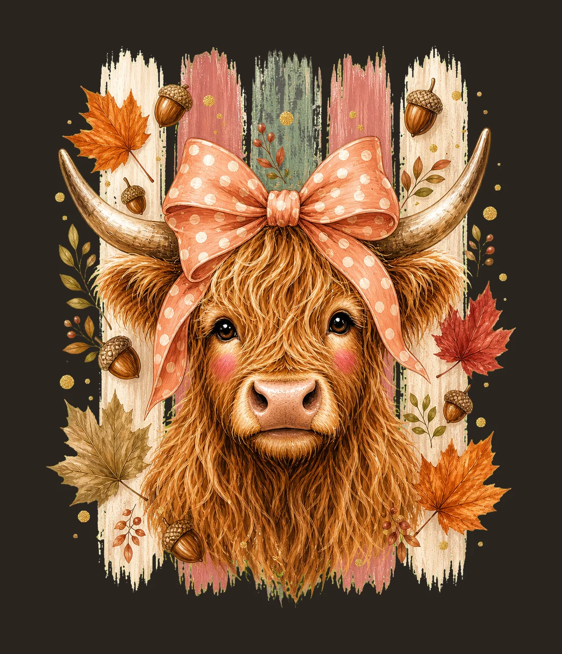 Highland Cow Fall Pink Bow Autumn Sublimation Variation A contrast preview thumbnail