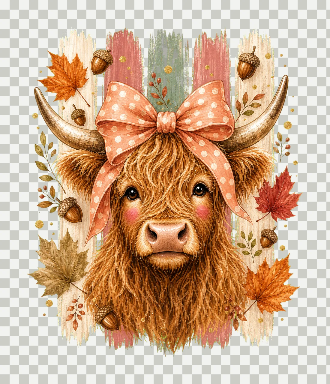 Highland Cow Fall Pink Bow Autumn Sublimation Variation A transparency and detail preview thumbnail