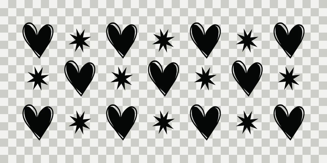 Hearts Can Glass Wrap Heart And Star Repeating black white transparency and detail preview thumbnail