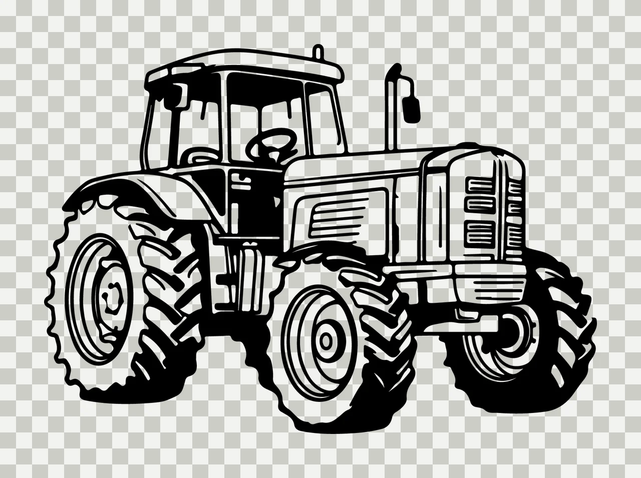 Black And White Farm Tractor Sketch line art agriculture machinery transparency and detail preview thumbnail