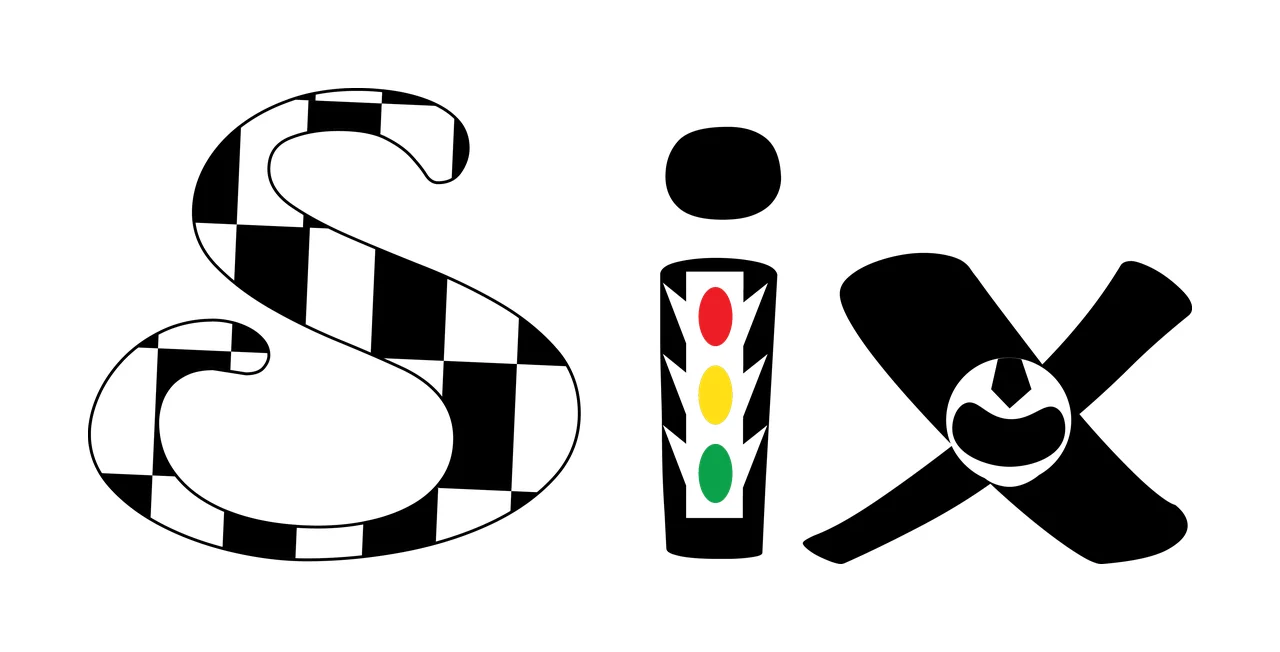 Six Black Text With Traffic Light And Wrench display white