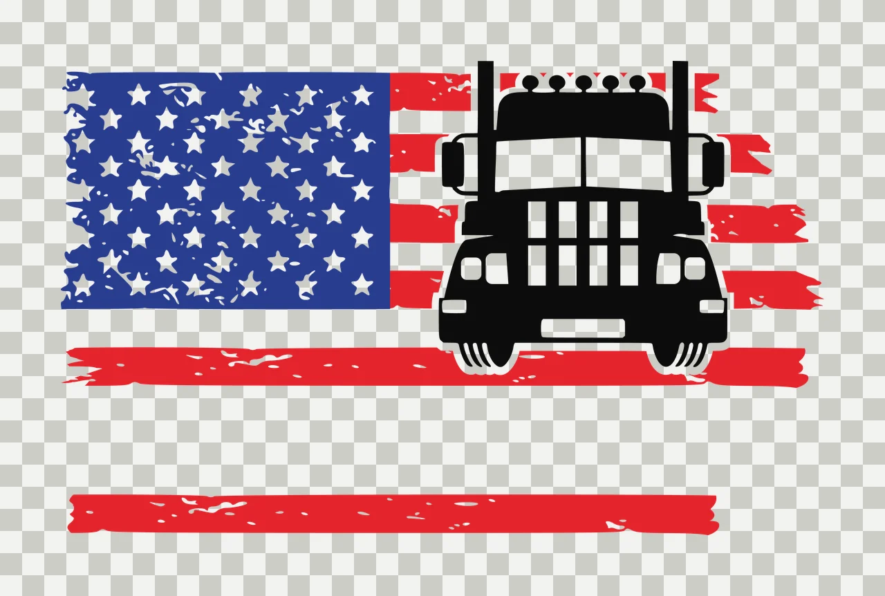 Truck Silhouette Aligned With A Distressed Flag Pattern stars transparency and detail preview thumbnail