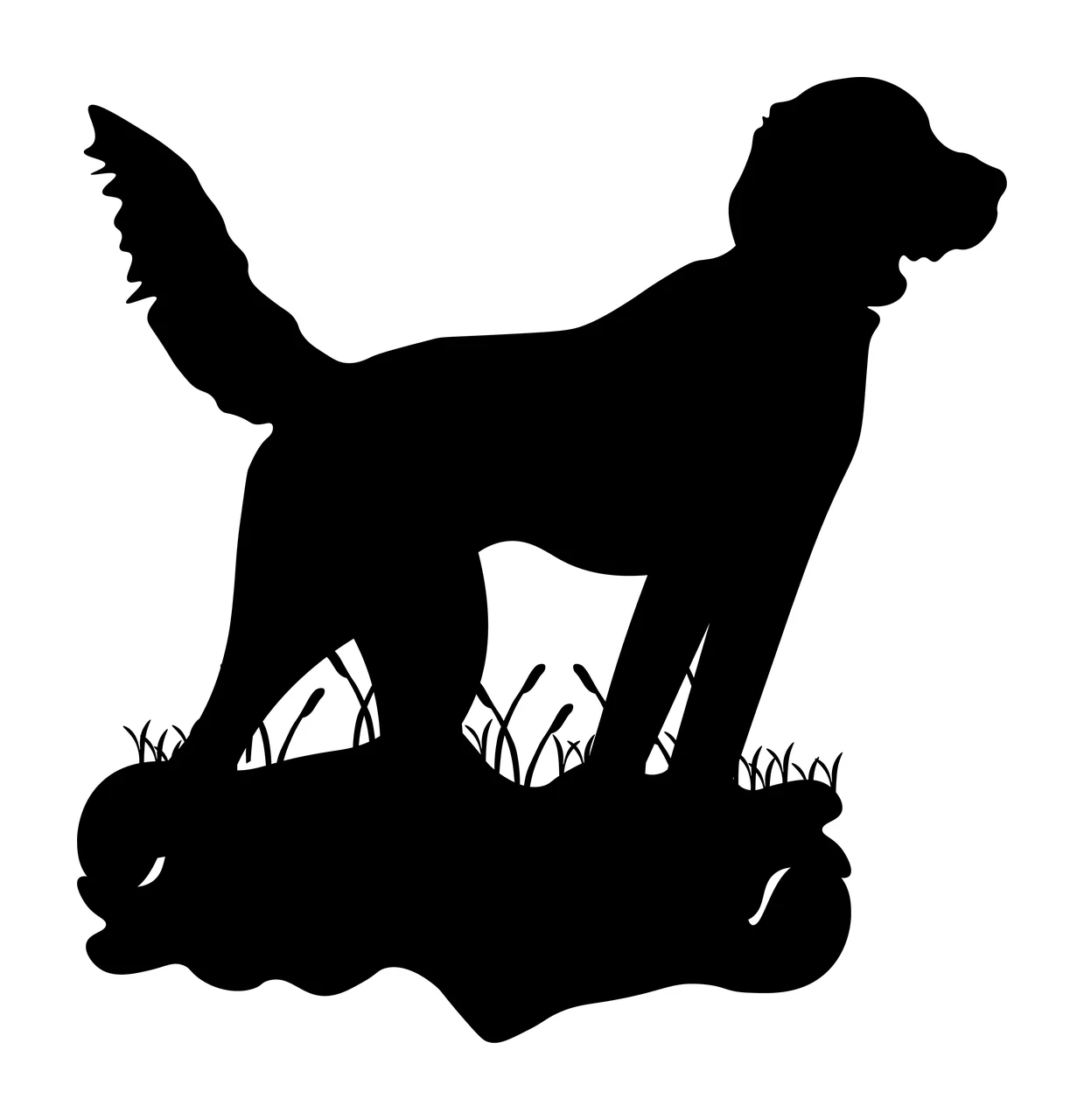 Dog Silhouette Standing In Grass black white outdoors animal
