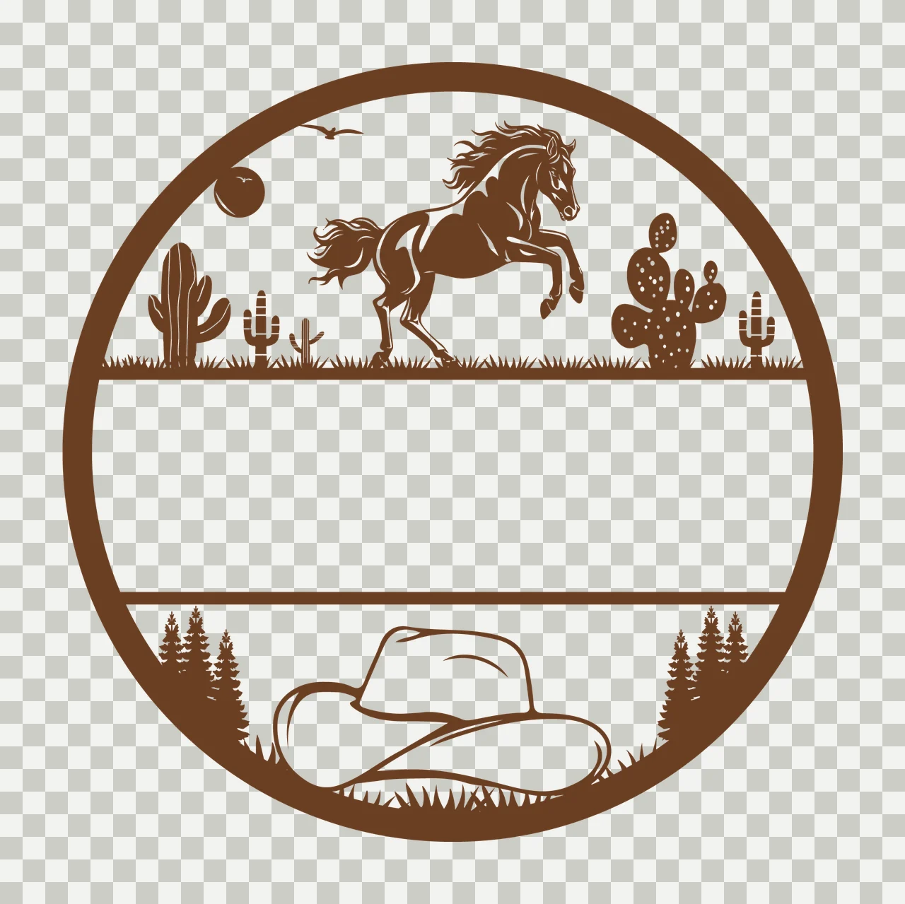Horse And Hat Circular Frame rearing circle cactus trees bird transparency and detail preview thumbnail