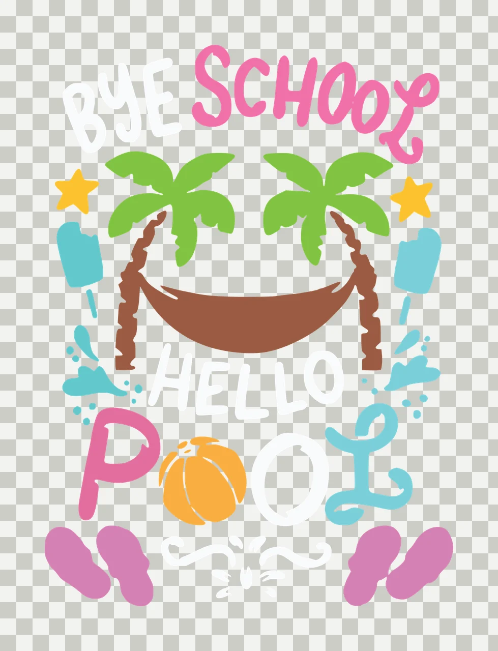 Of Summer Beach Elements arranged palm trees hammock ball popsicles transparency and detail preview thumbnail