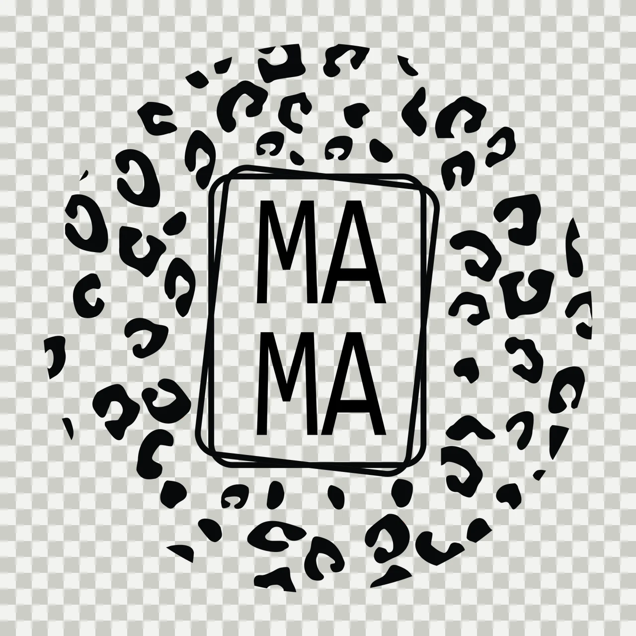 MAMA Typography with rectangle frame, leopard spots in black, white graphic Style transparency and detail preview thumbnail