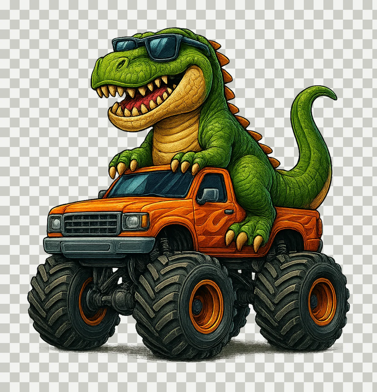 Rex Riding Monster Truck Funny Dinosaur Artwork Sublimation transparency and detail preview thumbnail