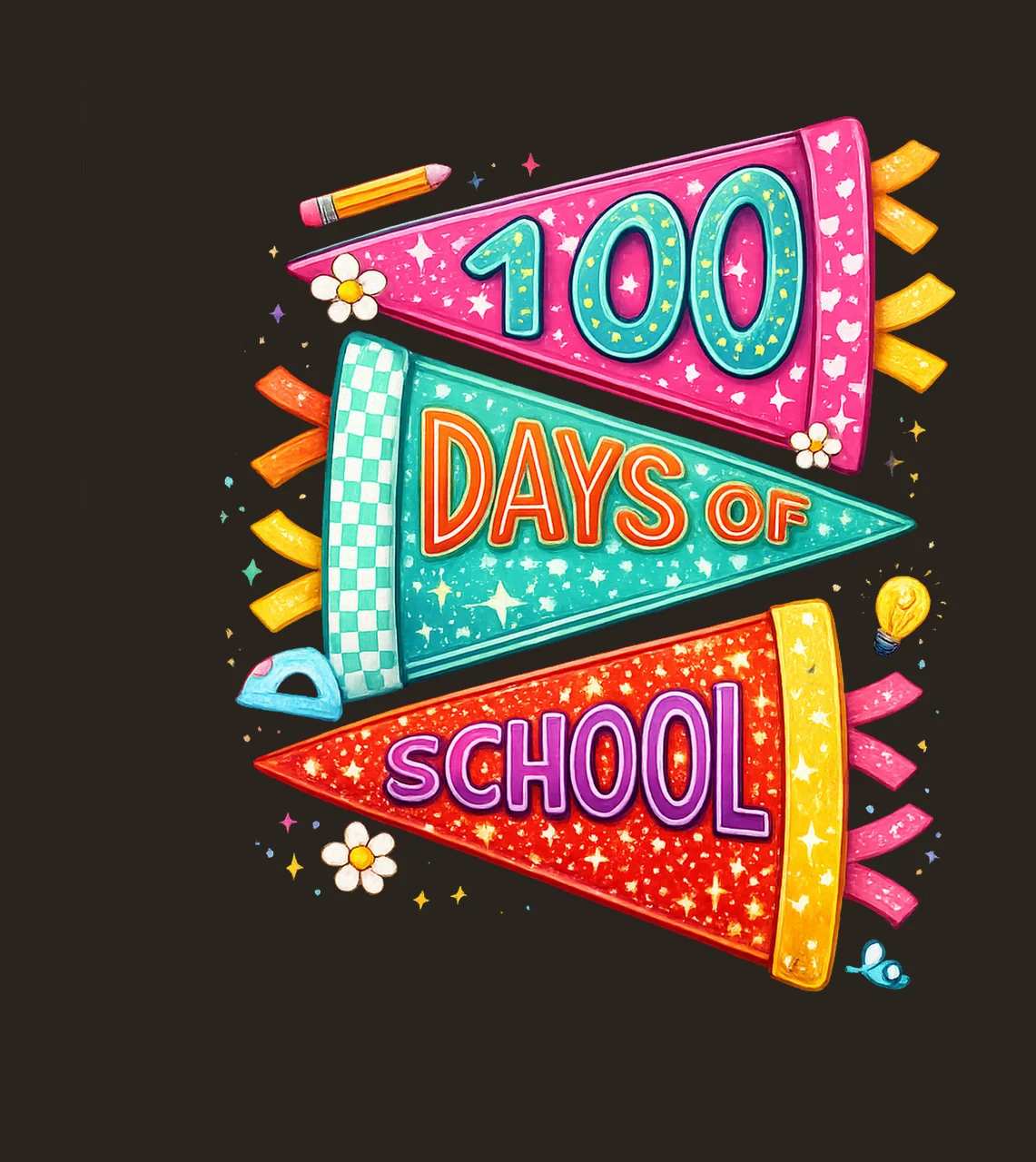 Preppy 100 Days Of School Pennant Flag Teache Digital Design contrast preview thumbnail