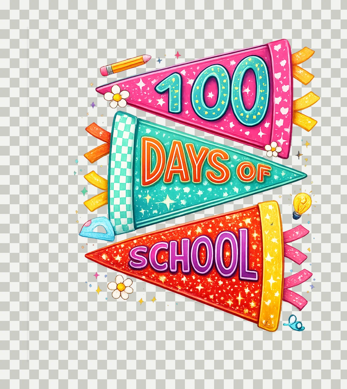 Preppy 100 Days Of School Pennant Flag Teache Digital Design transparency and detail preview thumbnail