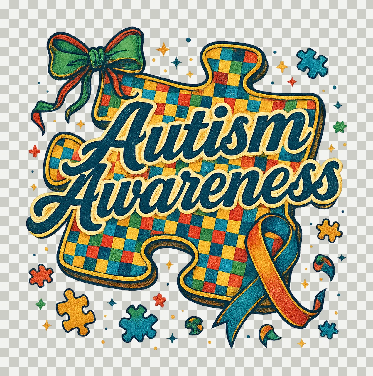 Checkered Autism Awareness Puzzle Piece Sublimation Design transparency and detail preview thumbnail