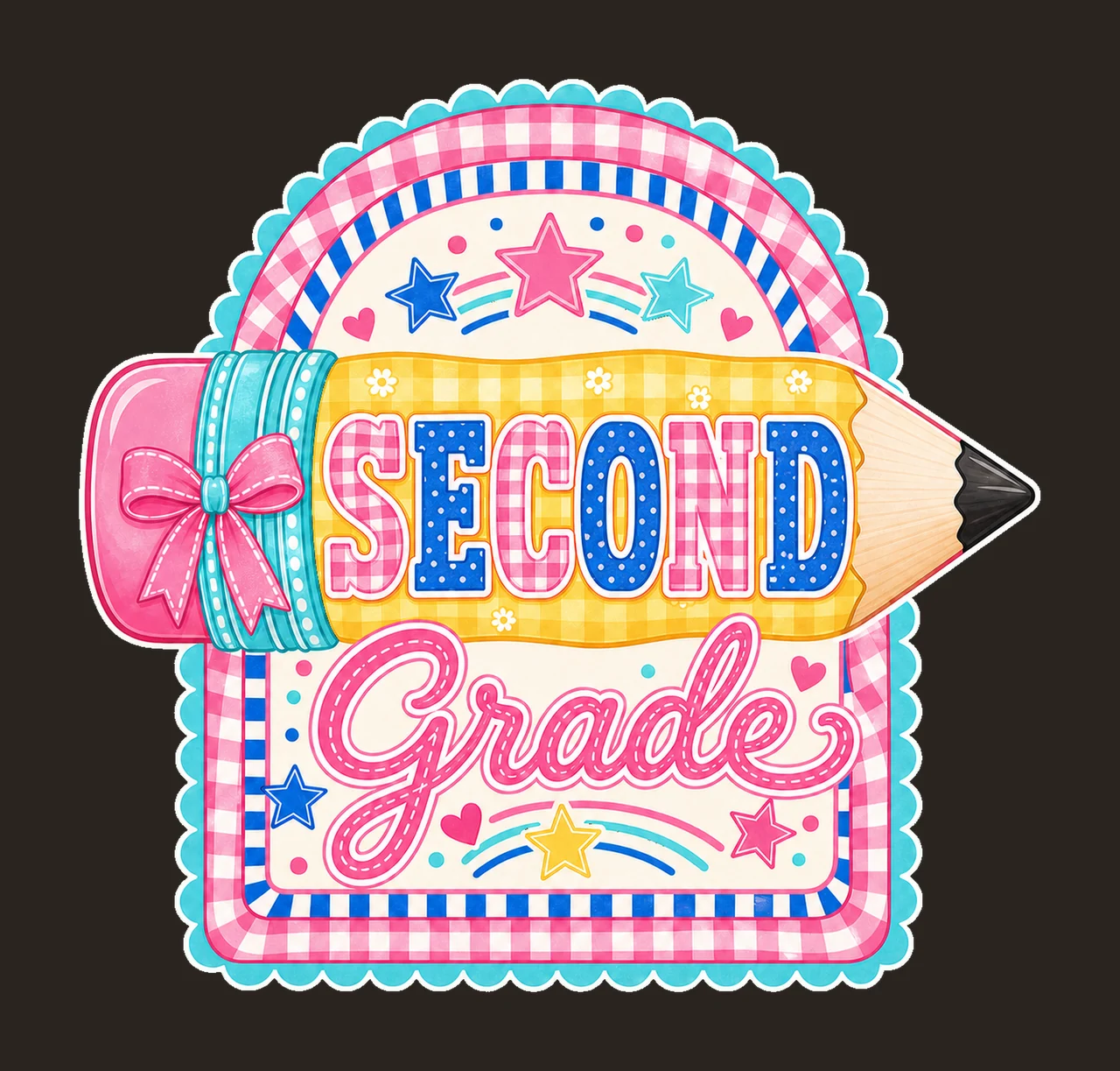 Preppy Back to School Pink Gingham Pennant Flag Variation B contrast preview thumbnail
