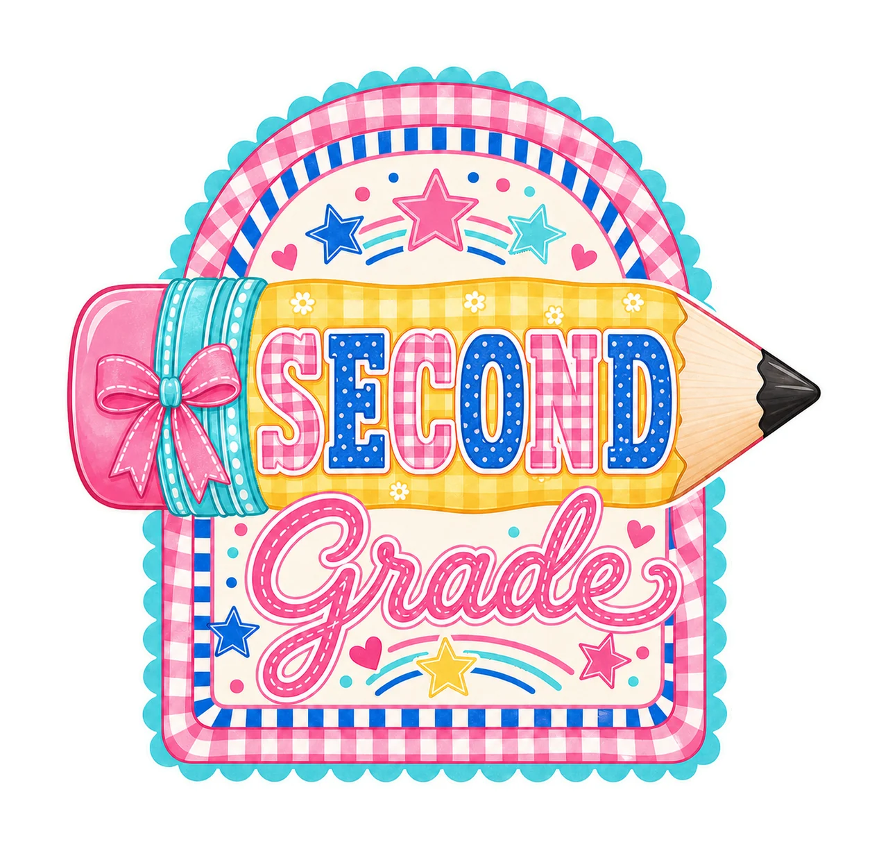 Preppy Back to School Pink Gingham Pennant Flag Variation B
