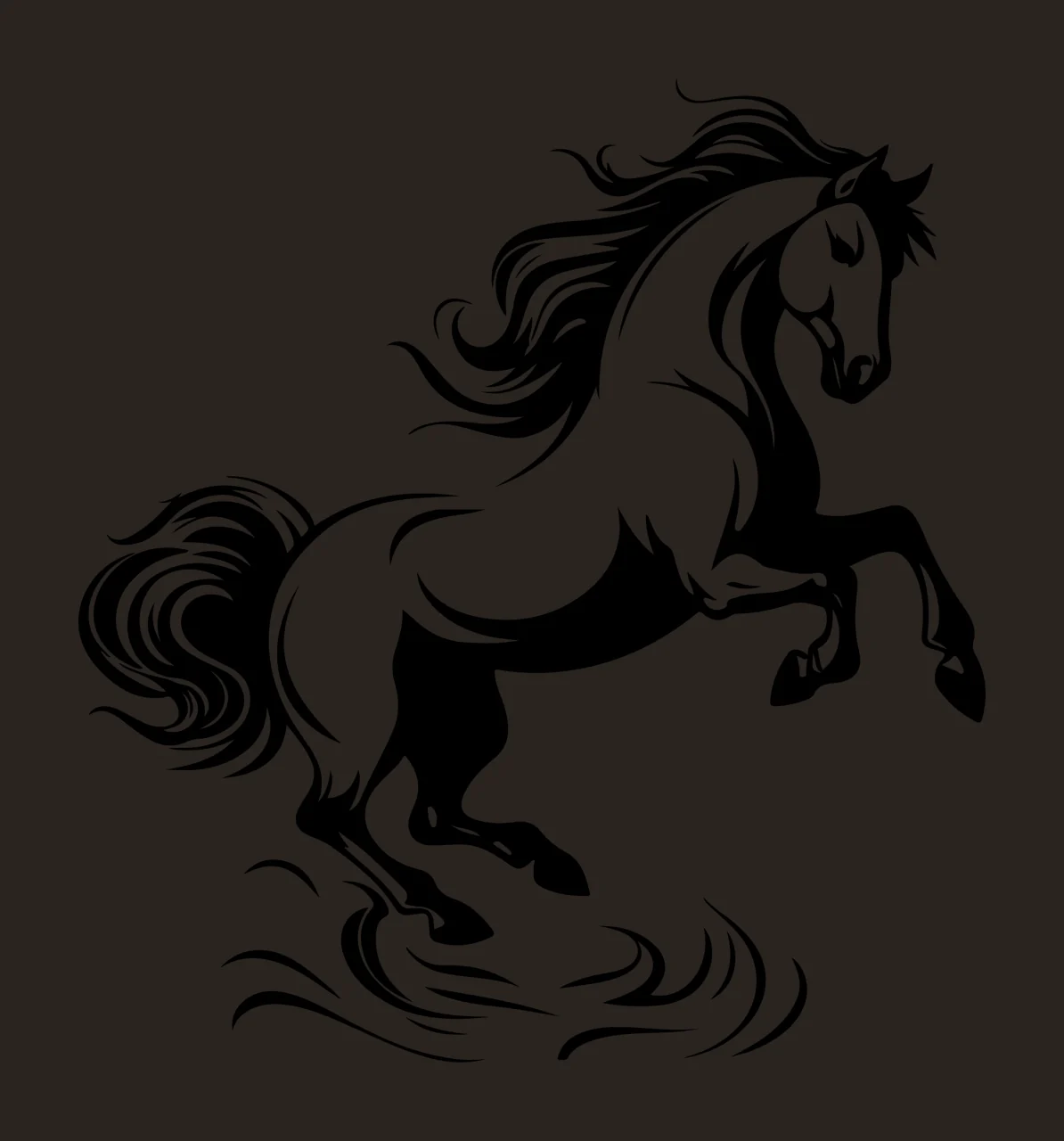 Horse Black And White Rearing Illustration manes tails stencil contrast preview thumbnail