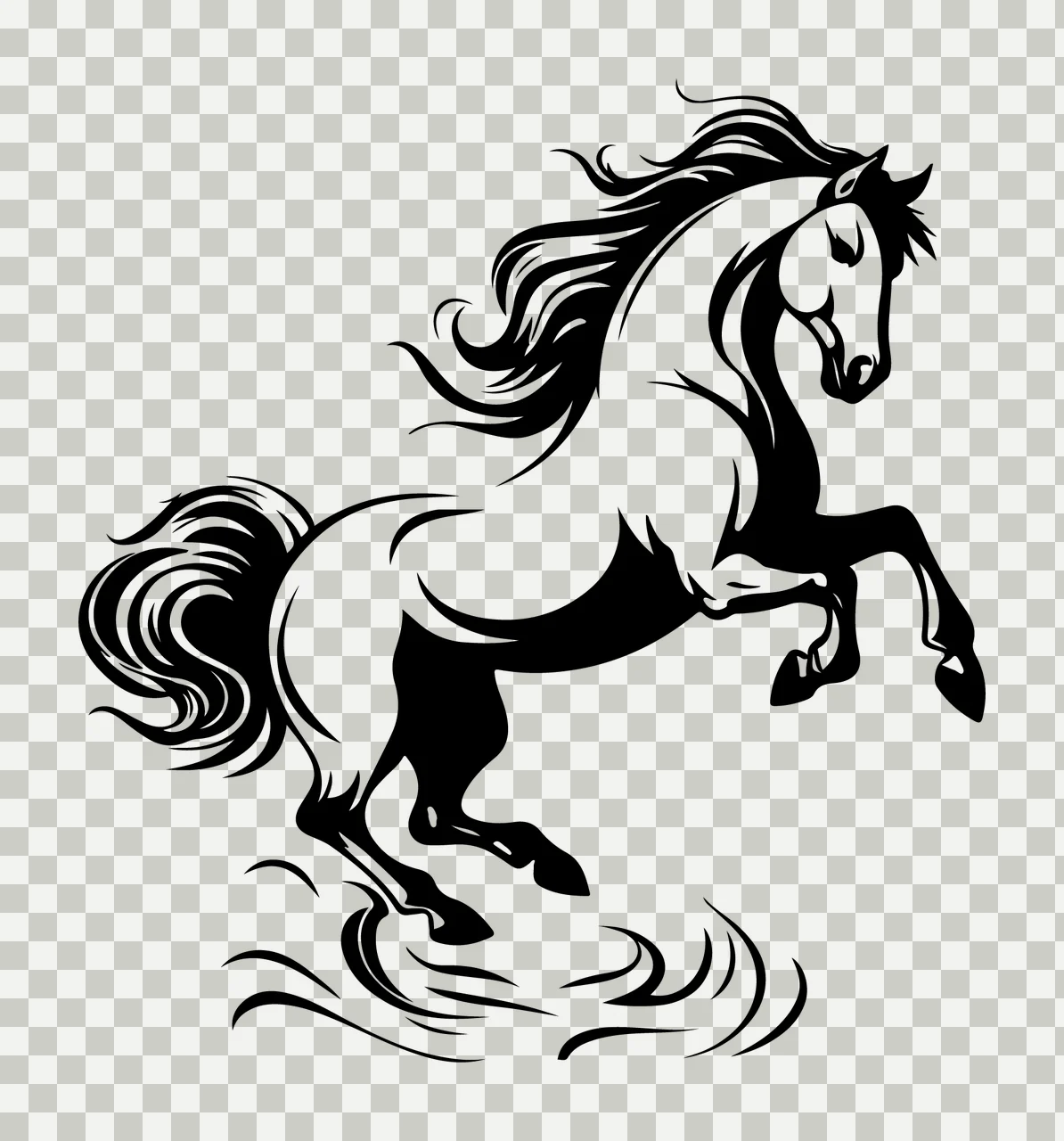 Horse Black And White Rearing Illustration manes tails stencil transparency and detail preview thumbnail