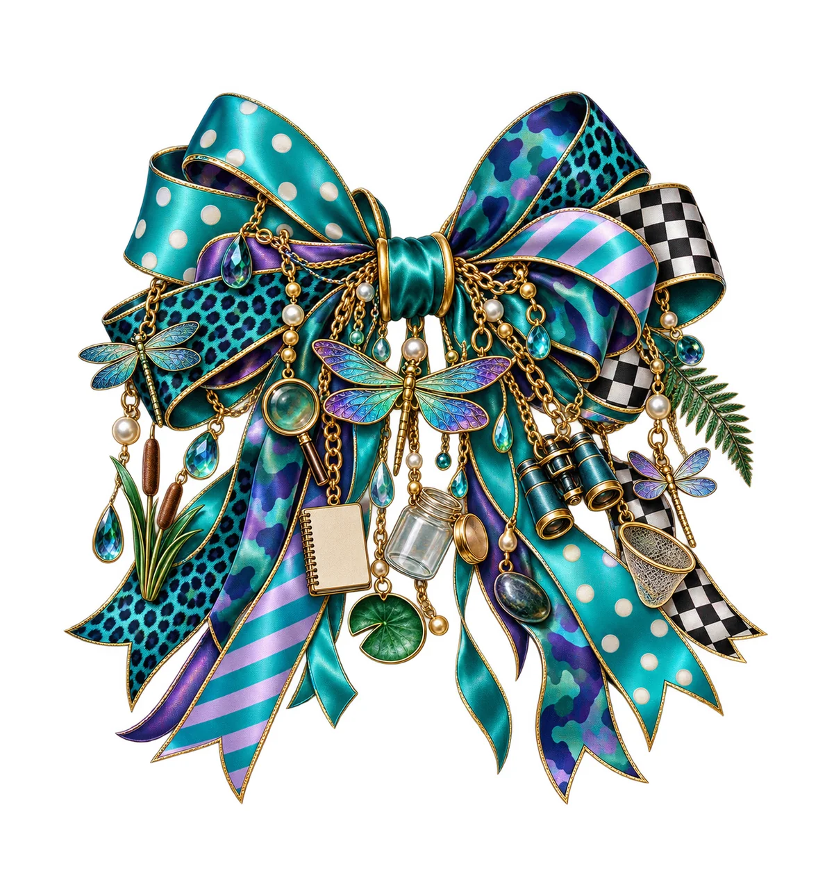 Dragonfly Lover Bow Charm PNG, Themed Gold Chain Charms, Coquette Ribbon Sublimation Design, Transparent Digital Download