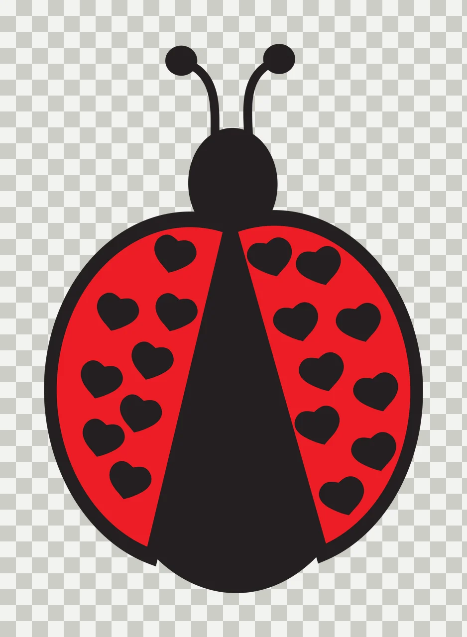 Ladybug with heart-shaped spots Illustration with red ladybug, black heart-shaped spots, black body and two antennae transparency and detail preview thumbnail
