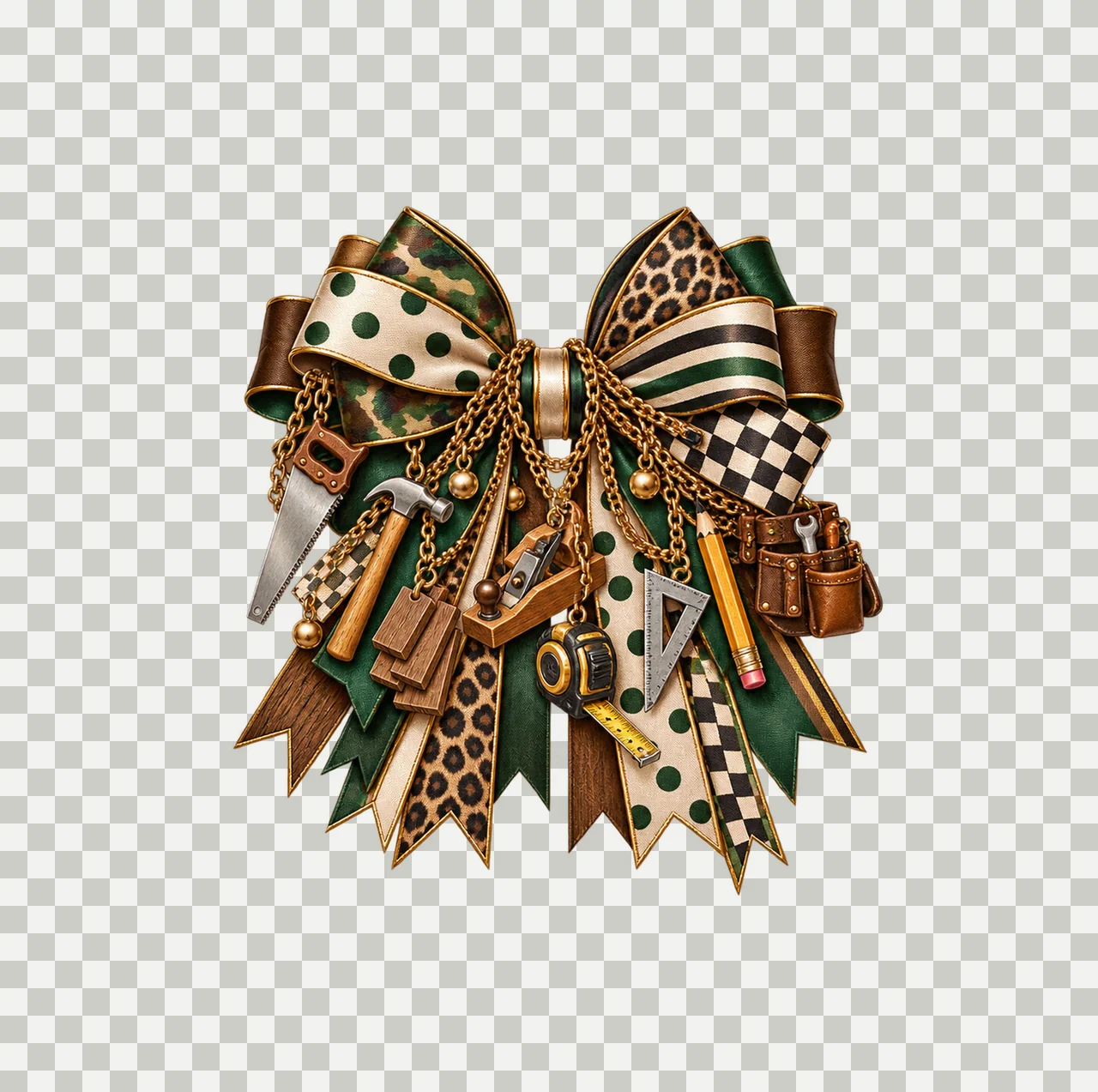 Carpenter Bow Charm PNG, Themed Gold Chain Charms, Coquette Ribbon Sublimation Design, Transparent Digital Download transparency and detail preview thumbnail
