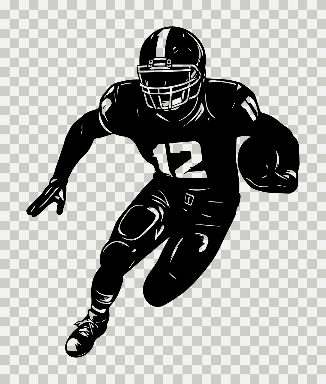 Football Player 12 Running With Number helmet uniform silhouette transparency and detail preview thumbnail