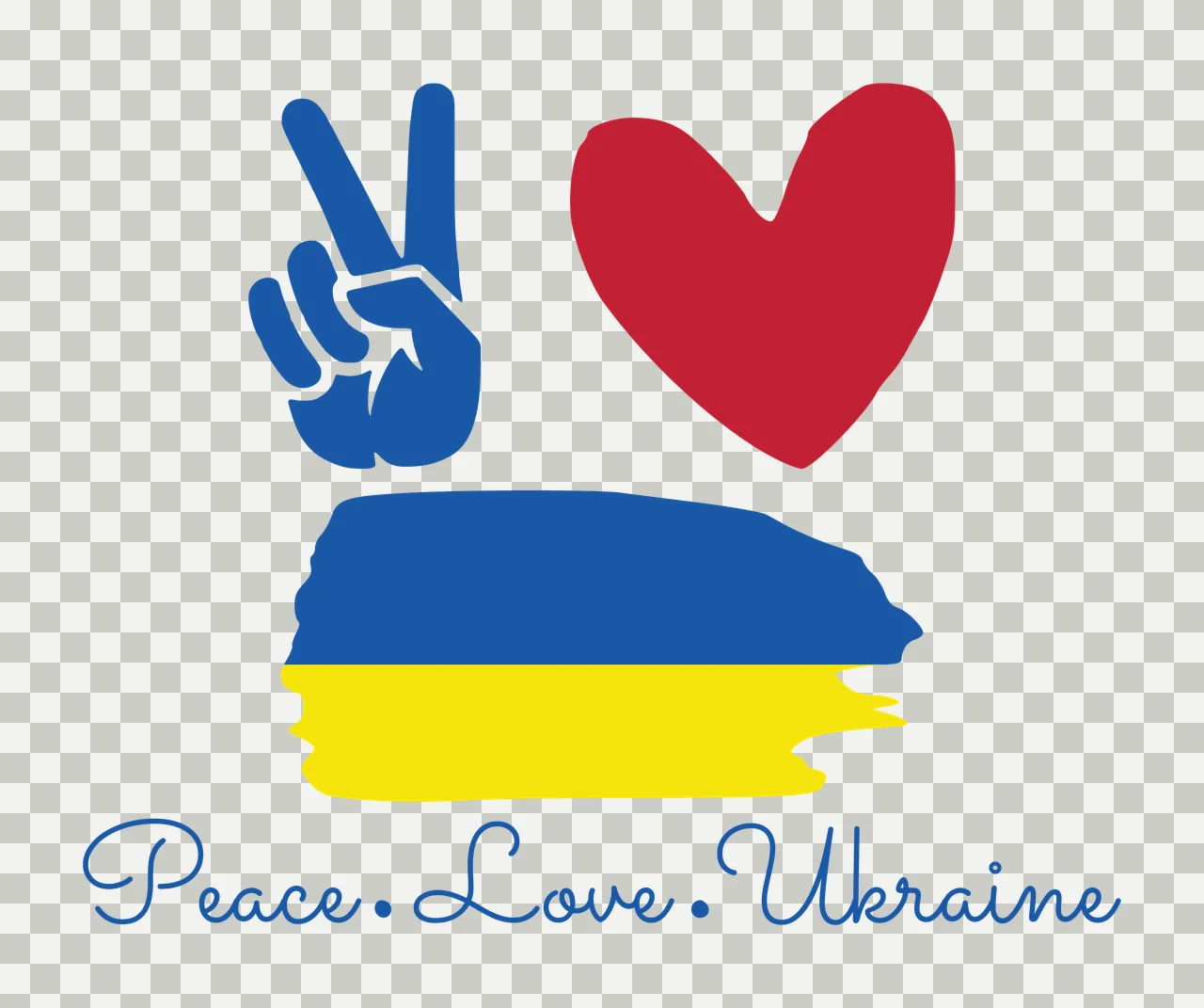 Peace Love Ukraine Black Graphic expressing hand heart brush stroke transparency and detail preview thumbnail