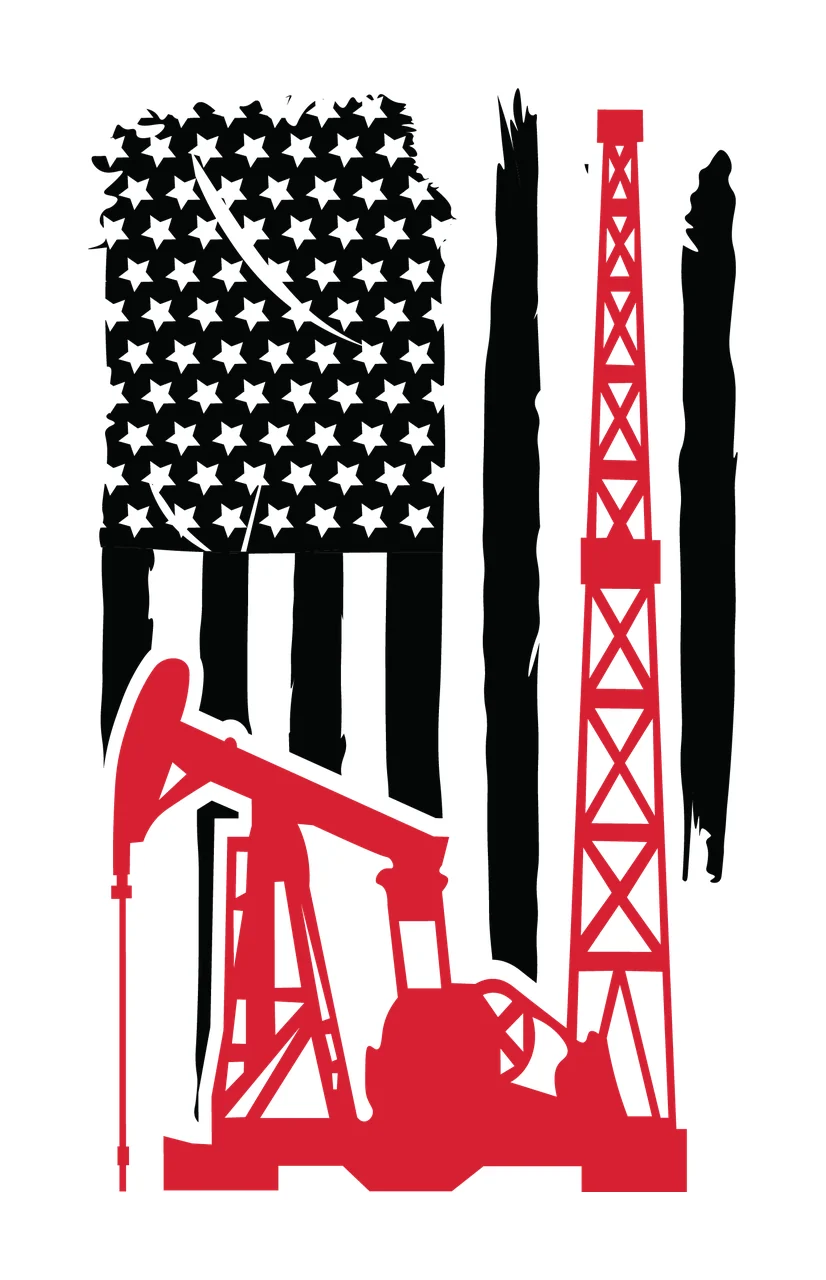Flag Oil Pump Jack Graphic operating derrick black energy petroleum