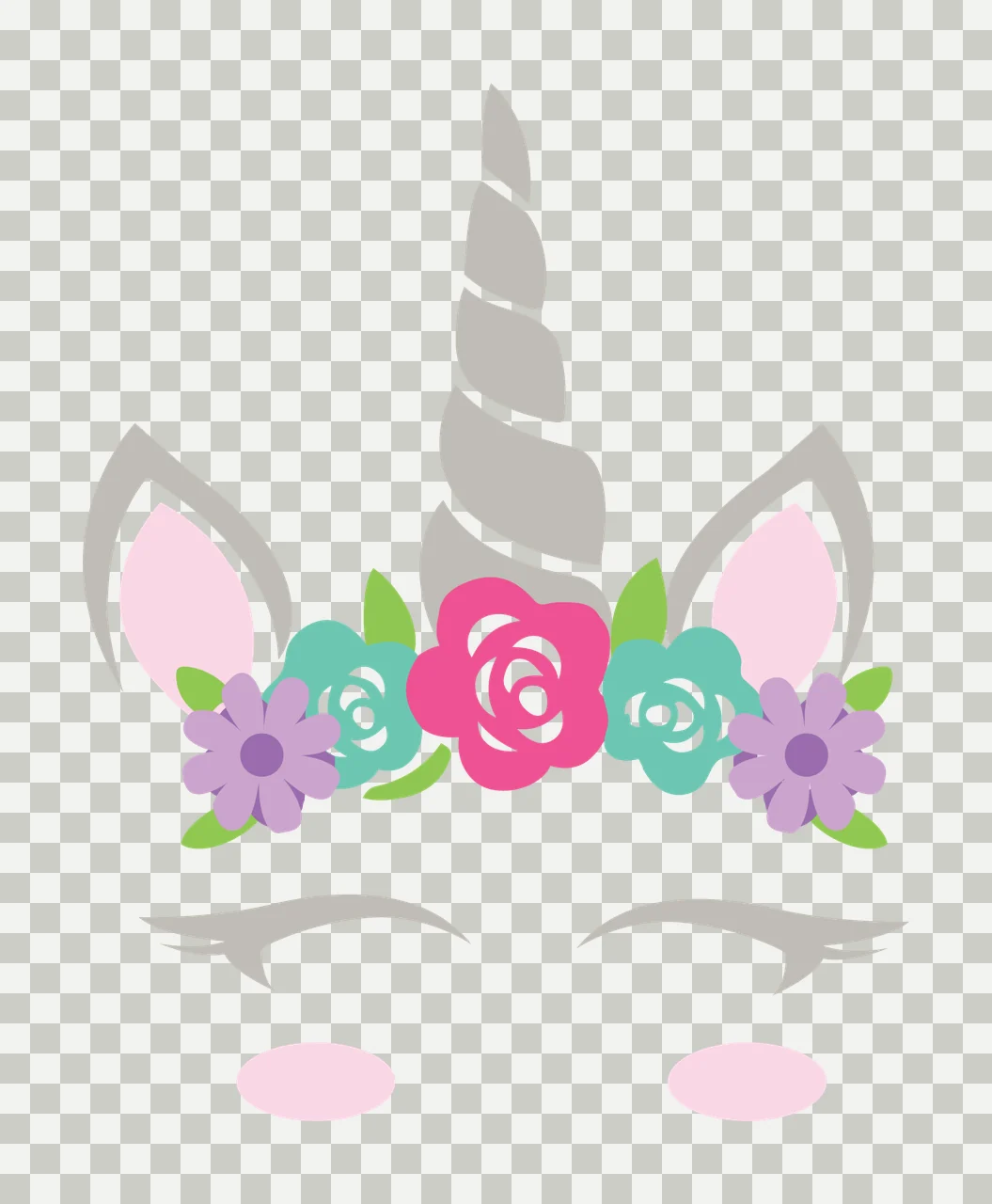 Unicorn Silhouette With Floral Wreath standing horn ears flowers transparency and detail preview thumbnail