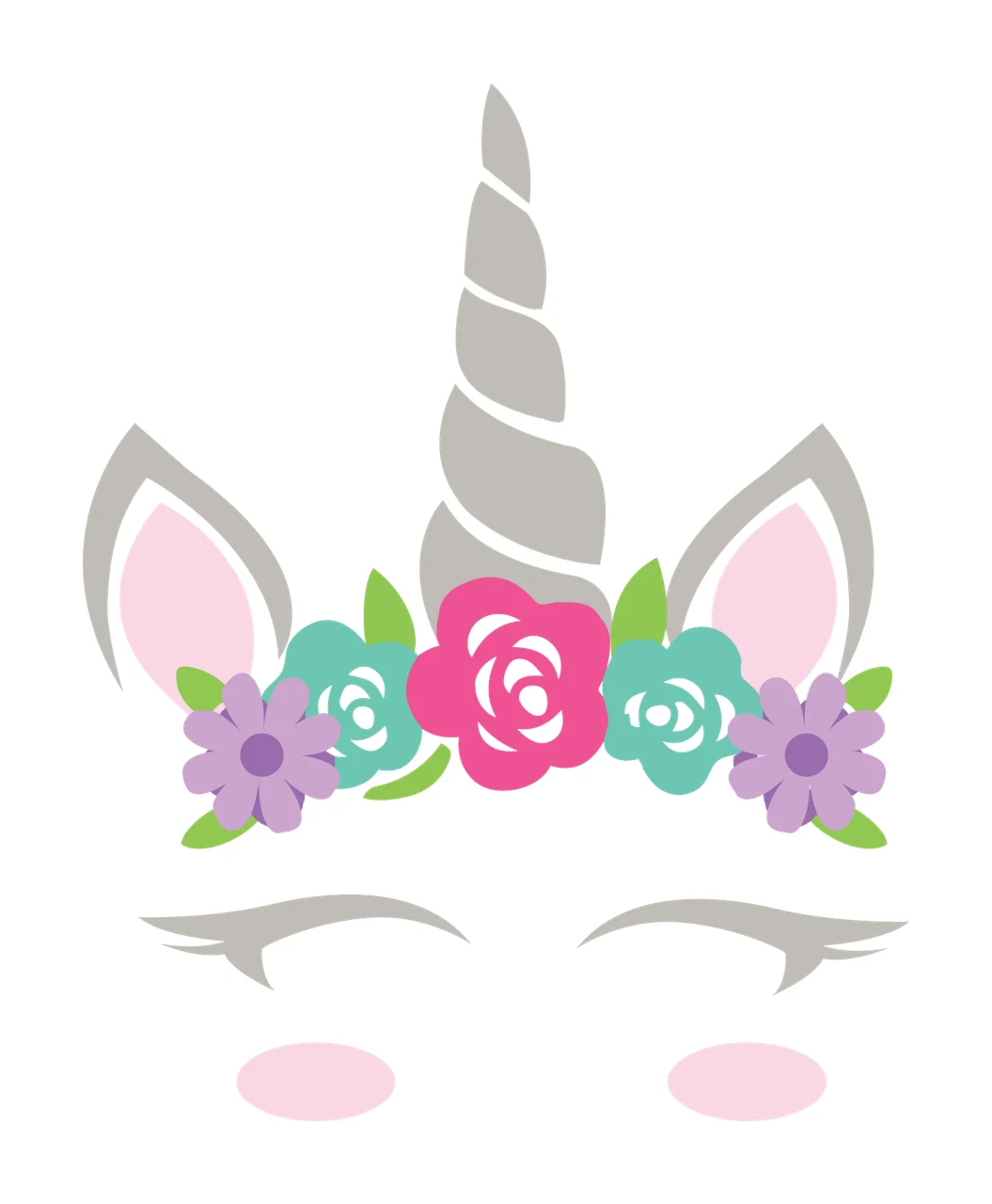 Unicorn Silhouette With Floral Wreath standing horn ears flowers