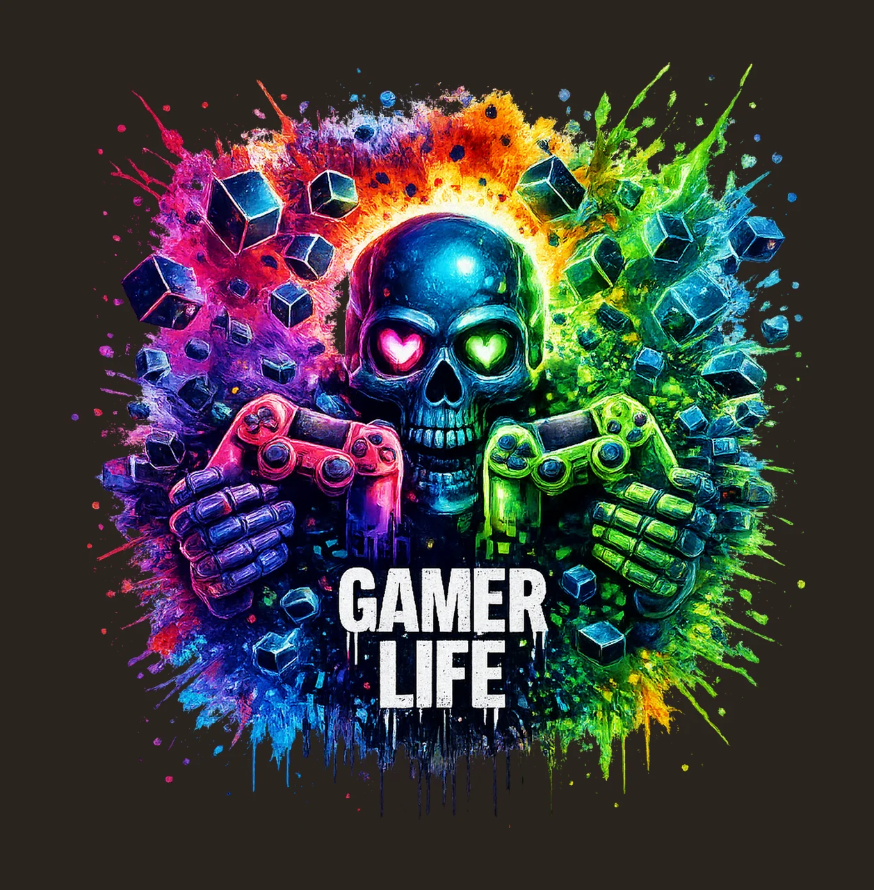 Gamer Life Shirt Neon Skull Gaming Controller Graffiti Spray contrast preview thumbnail