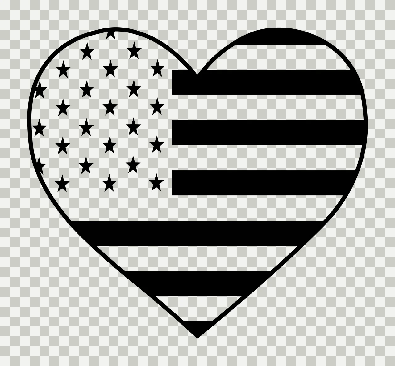 Heart Shape With American Flag Pattern In Black stars lines transparency and detail preview thumbnail